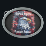 Stars & Stripes USA Flag With Bald Eagle & Roses Belt Buckle<br><div class="desc">Show your patriotism in style. This design features a bald eagle surrounded by red roses in front of an American Flag. Suitable for the Fourth of July,  Independence Or President's Day,  or any national holiday.</div>