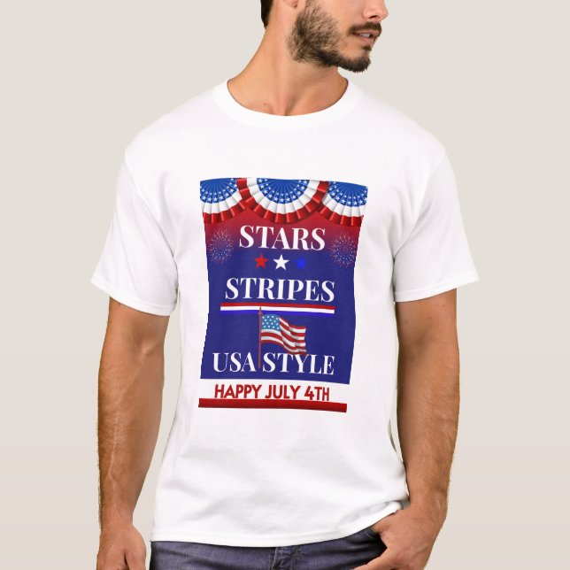 Stars, Stripes, USA Style T-Shirt (Front)