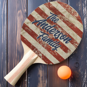 Stars & Stripes Vintage Family Name Ping Pong Paddle