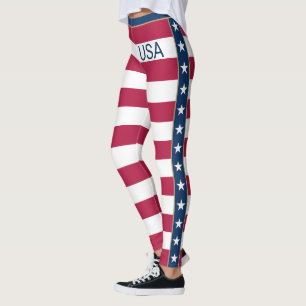 Stars & Stripes White Red Blue Customisable USA Leggings