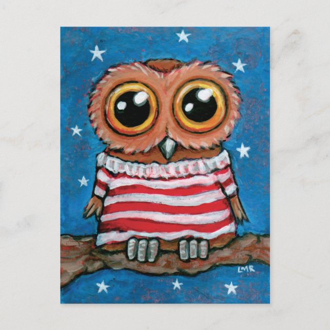 Stars & Stripes Wide Eyed Owl | Bird Art Postcard (Front)