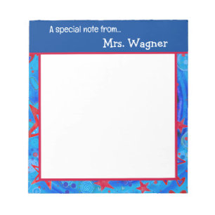 Stars Teacher Red White Blue School Notepad