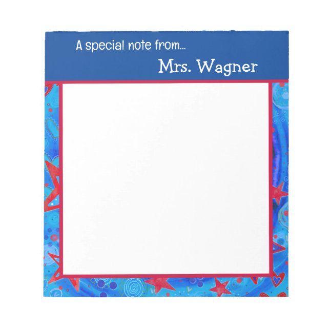 Stars Teacher Red White Blue School Notepad (Front)