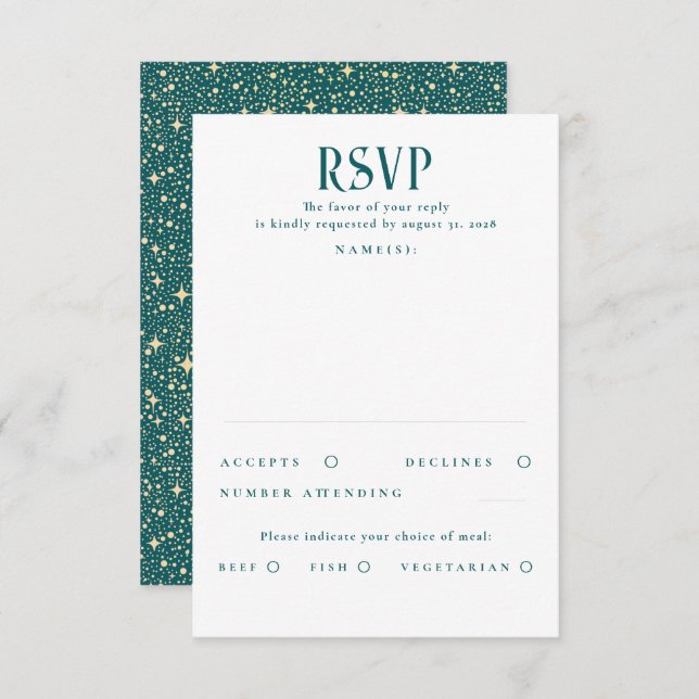 Stars Teal and Gold Wedding RSVP (Front/Back)