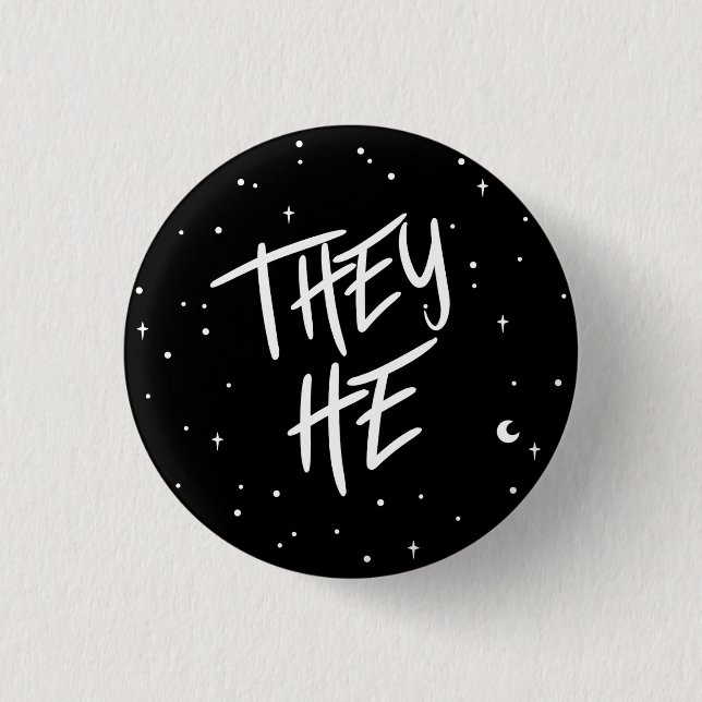 Stars They/He Pronouns  3 Cm Round Badge (Front)