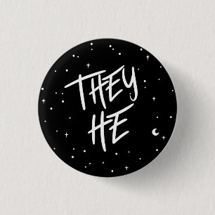 Stars They/He Pronouns  3 Cm Round Badge