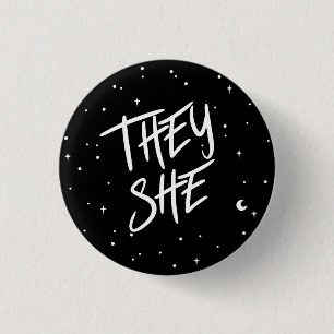 Stars They/She Pronouns 3 Cm Round Badge