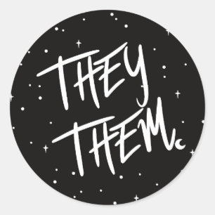 Stars They /Them Pronouns  Classic Round Sticker