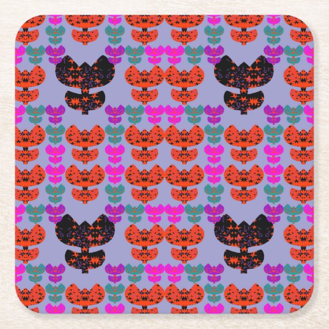 Stars Tulips Square Paper Coaster (Front)