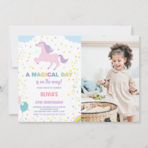 Stars Unicorn Birthday Invitations with photo