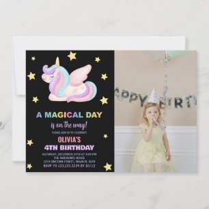 Stars Unicorn Birthday Invitations with photo