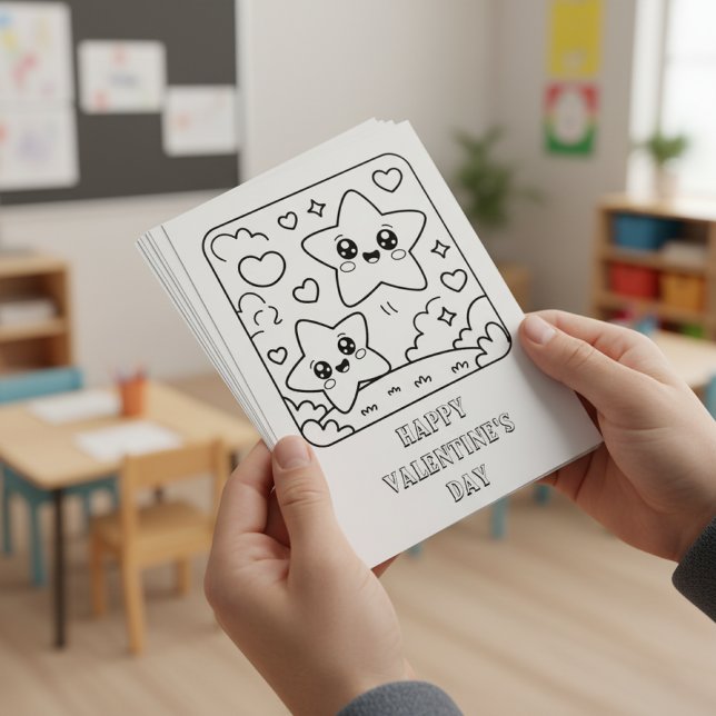 Stars Valentine’s Day Coloring for Students Postcard (Creator Uploaded)