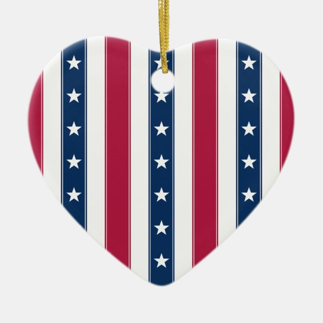 Stars & Vertical Stripes Classic Americana Ceramic Tree Decoration (Front)