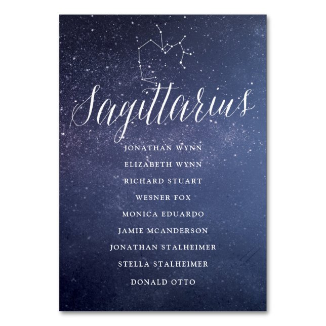 Stars Wedding Seating Chart Card Sagittarius (Front)