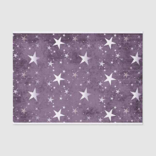 Stars White with Purple Background Decoupage  Tissue Paper (Front)