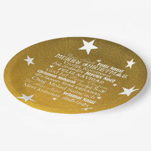Stars with Different languages of Merry Christmas Paper Plate