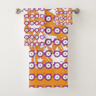 Stars With Glasses Kids Orange   Bath Towel Set