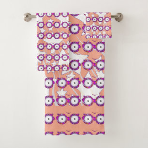 Stars With Glasses Kids Peach  Bath Towel Set