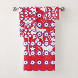 Stars With Glasses Kids Red  Bath Towel Set