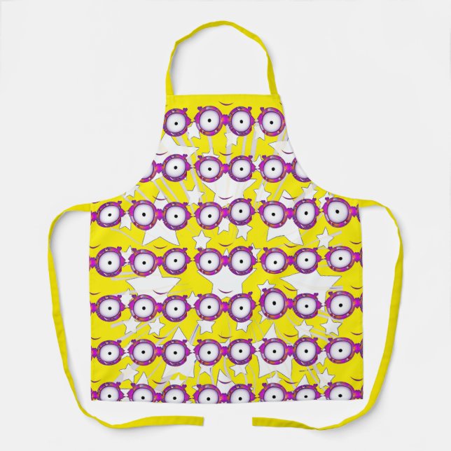 Stars With Glasses Sunny Yellow   Apron (Front)