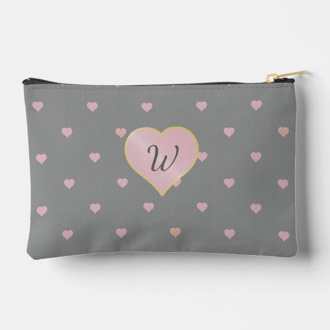 Stars Within Hearts on Grey Accessory Pouch (Back)