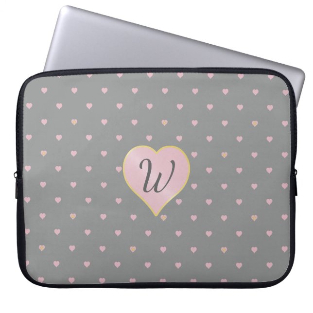 Stars Within Hearts on Grey Laptop Sleeve (Front)