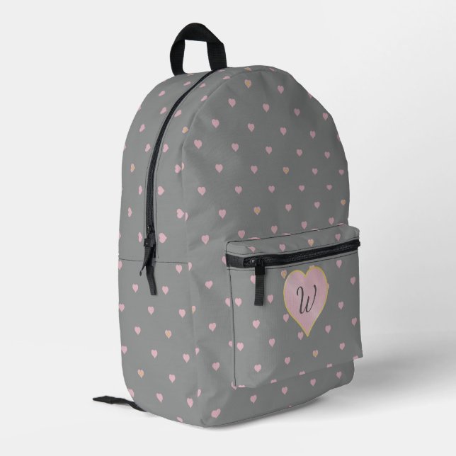 Stars Within Hearts on Grey Printed Backpack (Back Corner Left)