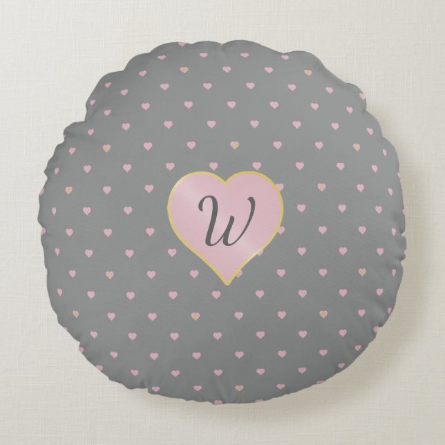 Stars Within Hearts on Grey Round Pillow (Front)
