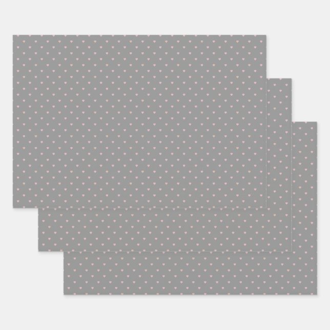 Stars Within Hearts on Grey Wrapping Paper Set (Set)