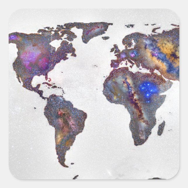 Stars world map square sticker (Front)