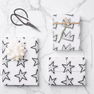 Stars Wrapping Paper Flat Sheet Set of 3
