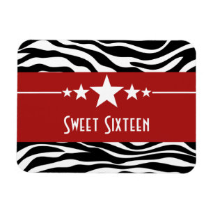 Stars Zebra Print Sweet 16 Magnet, Red Magnet