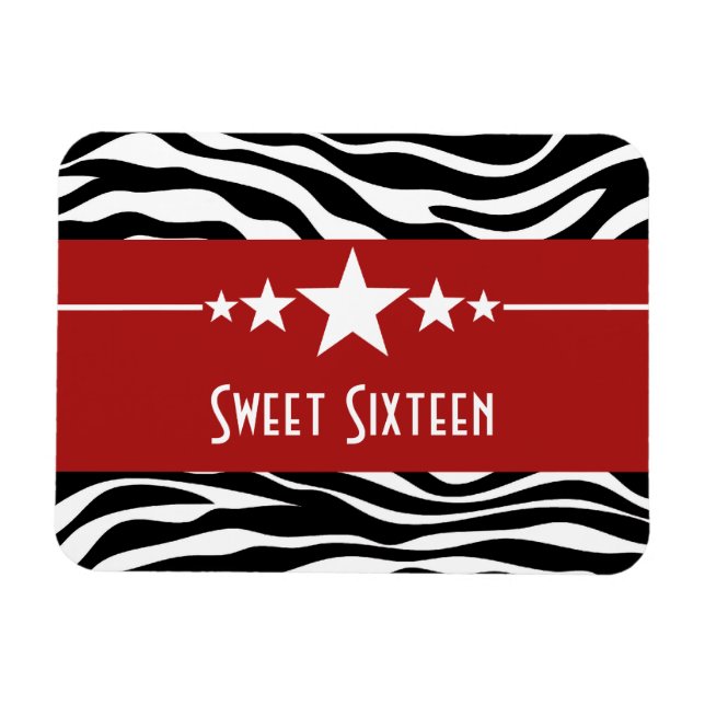 Stars Zebra Print Sweet 16 Magnet, Red Magnet (Horizontal)