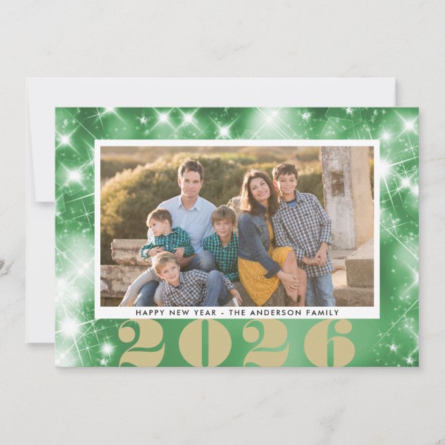 Starsbursts Happy New Year 2 Photo Holiday Card (Front)