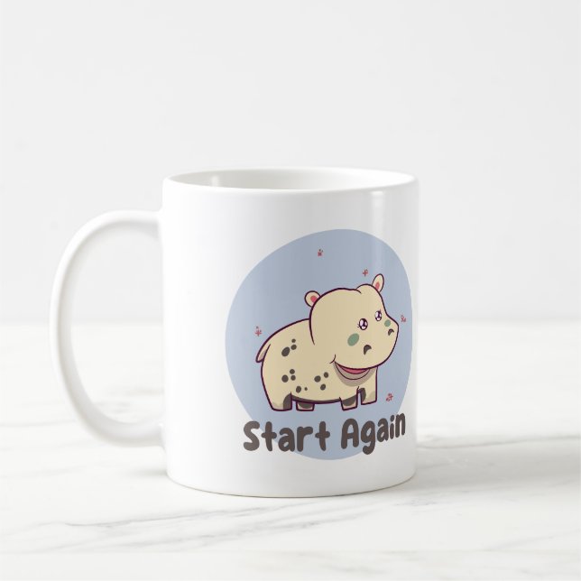 Start again Kawaii baby cute funny hippo smiling  Coffee Mug (Left)
