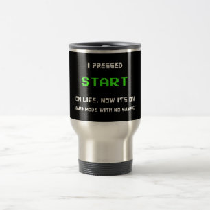 START Button Retro 8 Bit Pixel Art Gamer Gaming Travel Mug