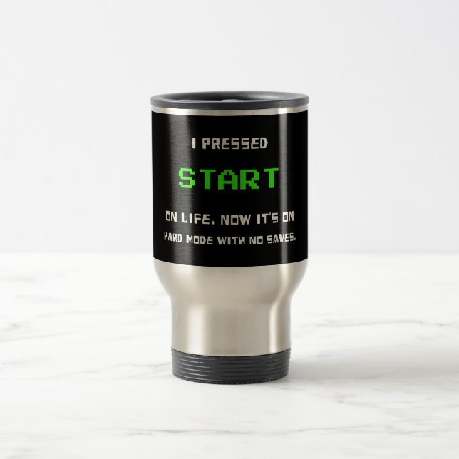 START Button Retro 8 Bit Pixel Art Gamer Gaming Travel Mug (Center)