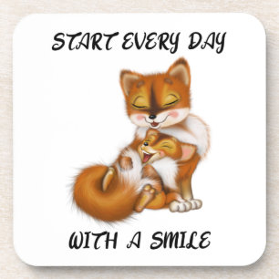 Start Every Day With A Smile, Mum Fox And Baby Fox Coaster