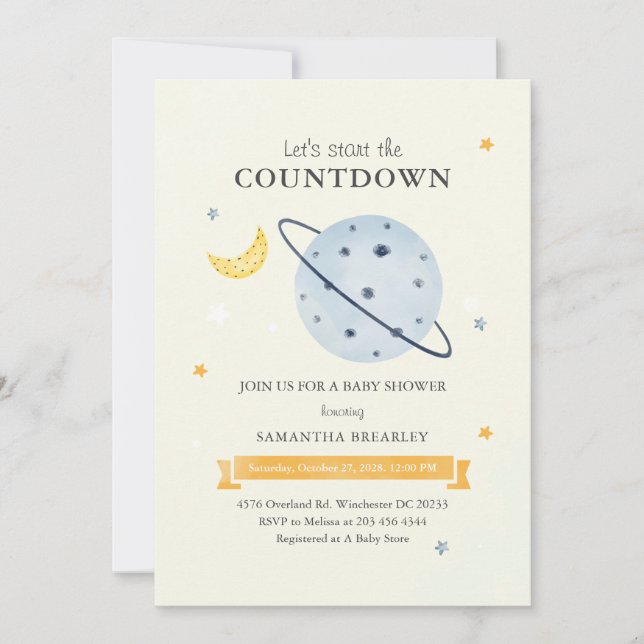 Start The Countdown Outer Space Boy Baby Shower Invitation (Front)