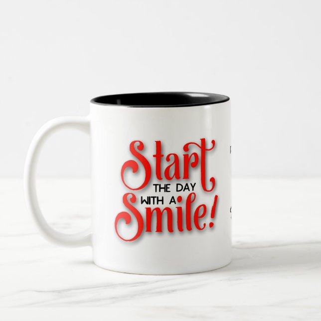 Start the Day With a Smile Personalise Two-Tone Coffee Mug (Left)