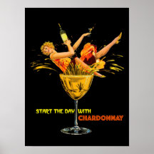 Start The Day With Chardonnay. Girl in Glass.Black