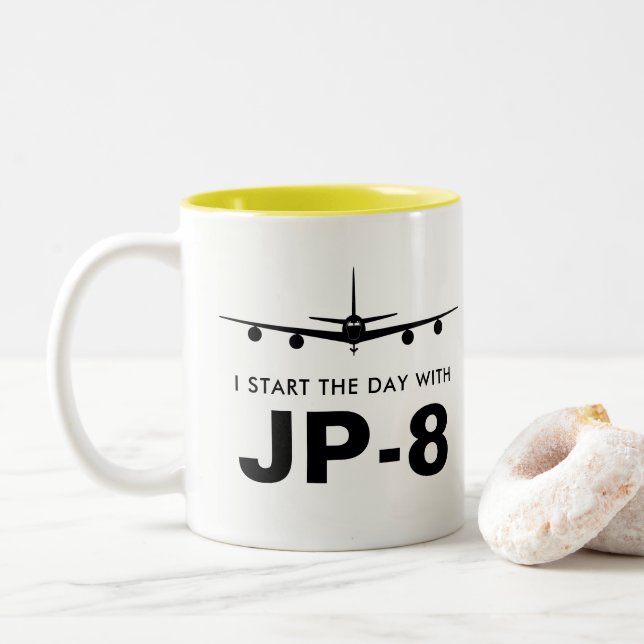 Start the Day with JP-8 KC-135 Refueler Two-Tone Coffee Mug (With Donut)