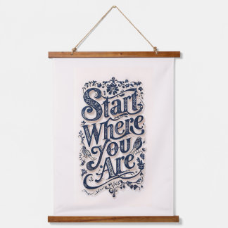 Start Where You Are Beige Background Hanging Tapestry