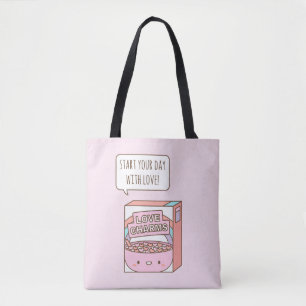 Start Your Day with Love Breakfast Cereal Pink Tote Bag