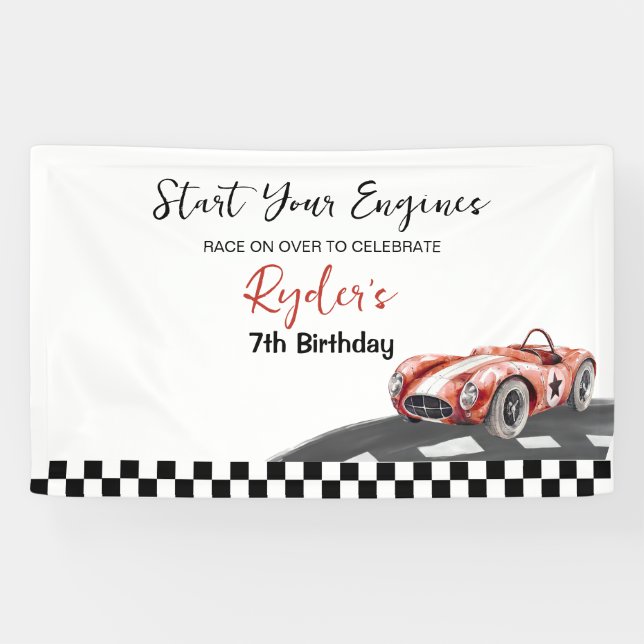 Start Your Engine Any Age Birthday  Banner (Horizontal)