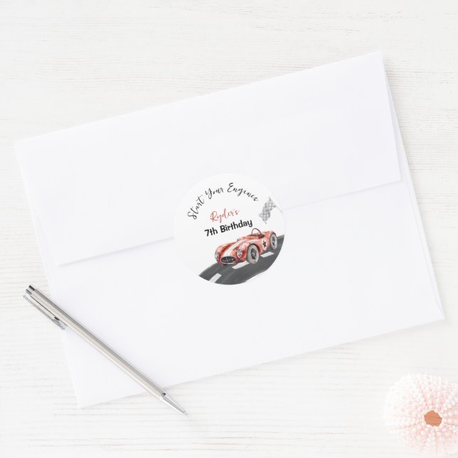 Start Your Engine Any Age Birthday  Classic Round Sticker (Envelope)