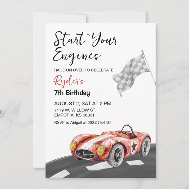 Start Your Engine Any Age Birthday Invitation (Front)