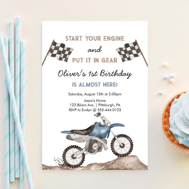 Start Your Engine Dirt Bike Motocross Boy Birthday Invitation (Creator Uploaded)
