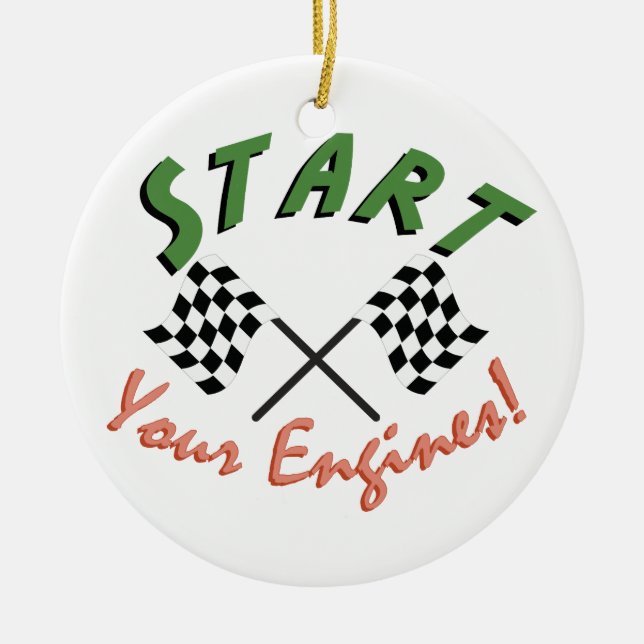 Start Your Engines Ceramic Tree Decoration (Front)