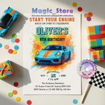 Start Your Engines Cute Watercolor Birthday Party